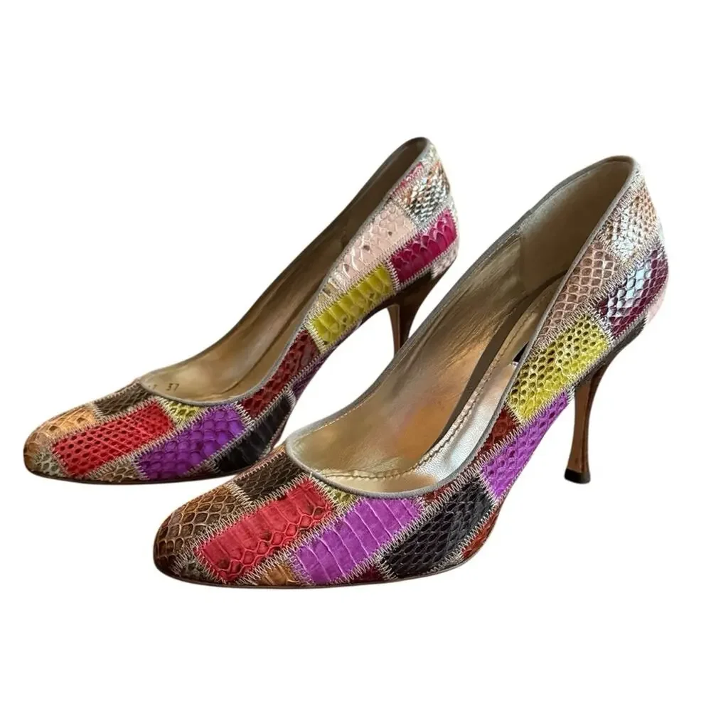 Dolce & Gabbana Python Snake Patchwork Pumps Stiletto Heel EU 37 US 7